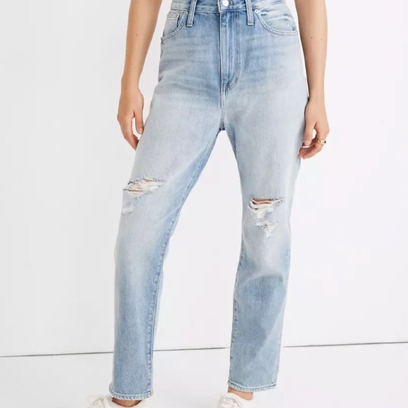 SZ 30 Madewell: MOM JEAN Ripped Edition Light Wash - Picture 1 of 9